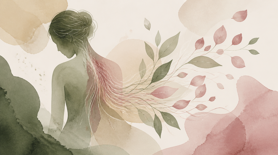Illustrazione astratta su stress e dolore cronico in tonalità naturali